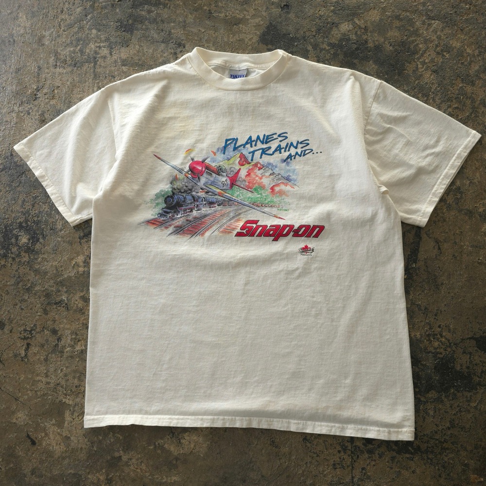 Vintage 90s Snap-on White T-shirt XL Planes Trains and Choko Motorsports